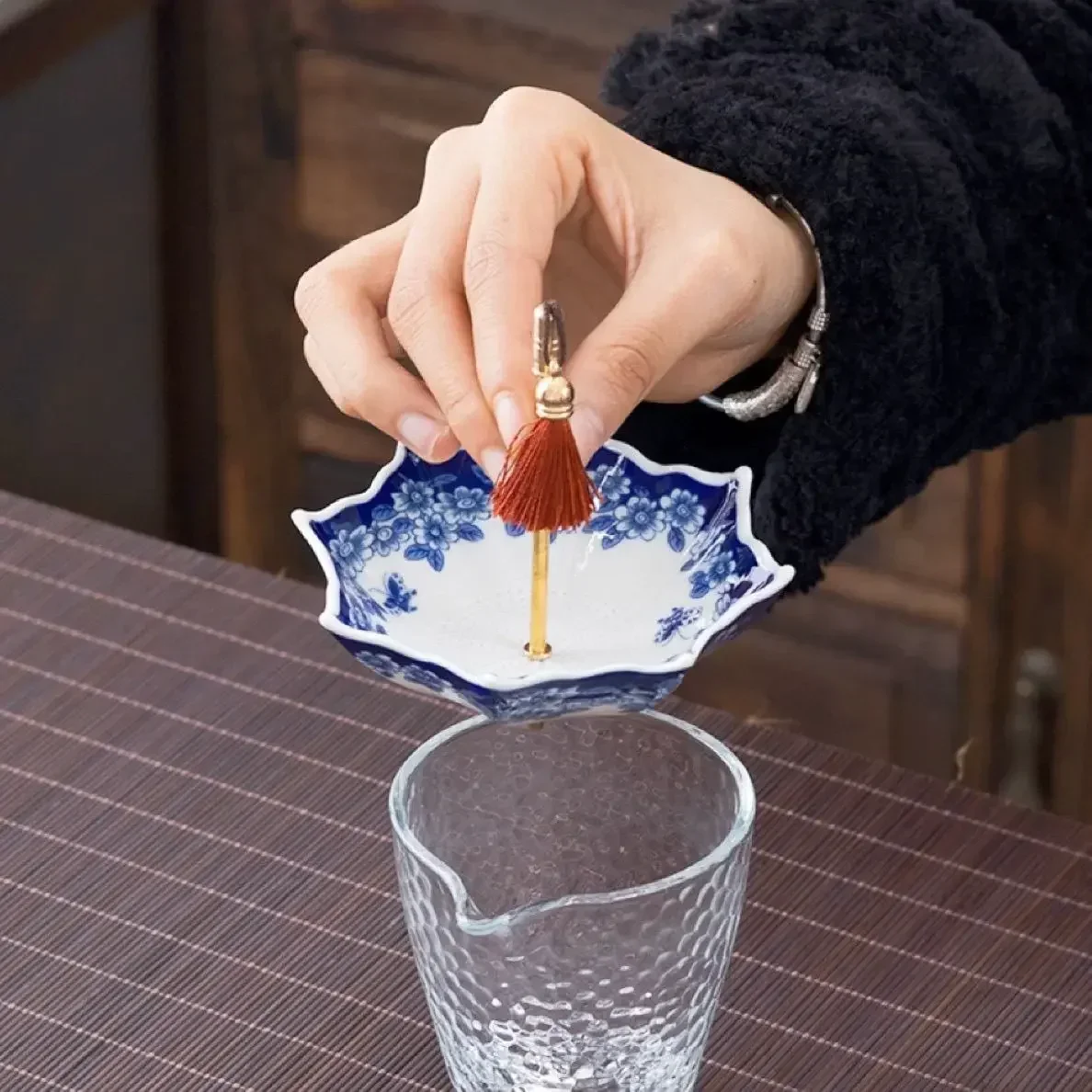 Creative Blue and White Umbrellas Tea Bowls Ceramic Filter Screens Tea Ceremony Accessories Decorations and Ornaments
