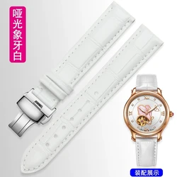 Elegant Women's Genuine Leather Watchband with Rose Gold Metal Buckle - White Strap in Multiple Sizes - 16mm (White matte-silver A)