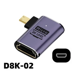 Right Angle HDMI Adapter - 8K HD Male to Female Converter with Extender Capability (D8K-02)