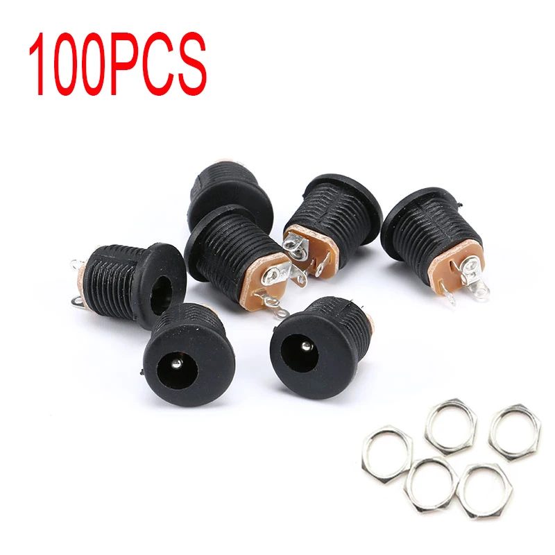 

100PCS/lot DC022 5.5x2.1mm DC Power Socket Jack Round Hole Screw Nut Connector Interface Panel Mounting Supply Jack DC-022