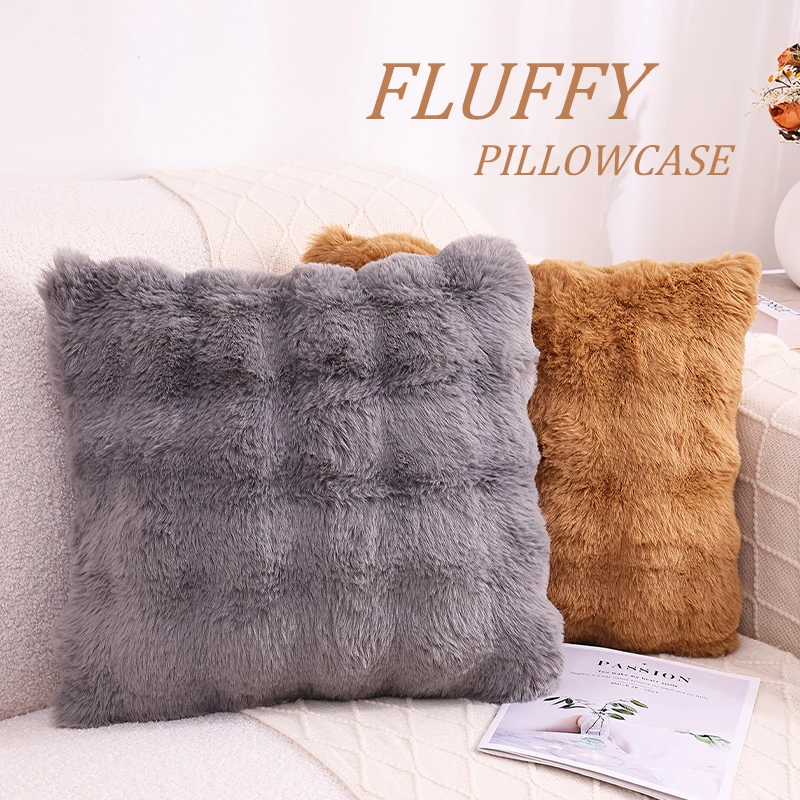 Housse De Coussin Carrée Fausse Fourrure LIGICKY - 45x45 Cm - Noire - Douce Et Luxueuse