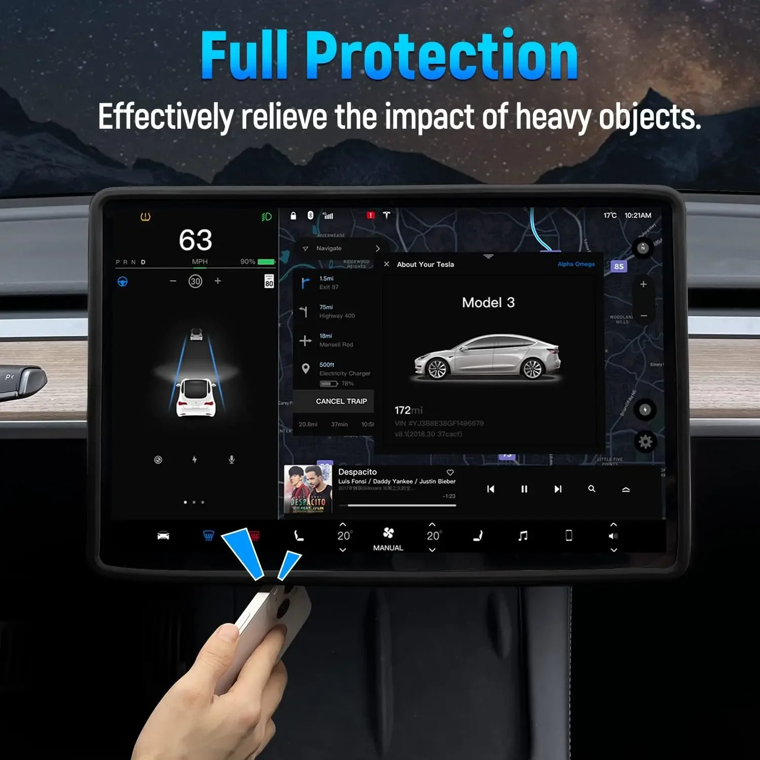 Silicone Frame Screen Protector with Edge Body Cover for Central Control Display
