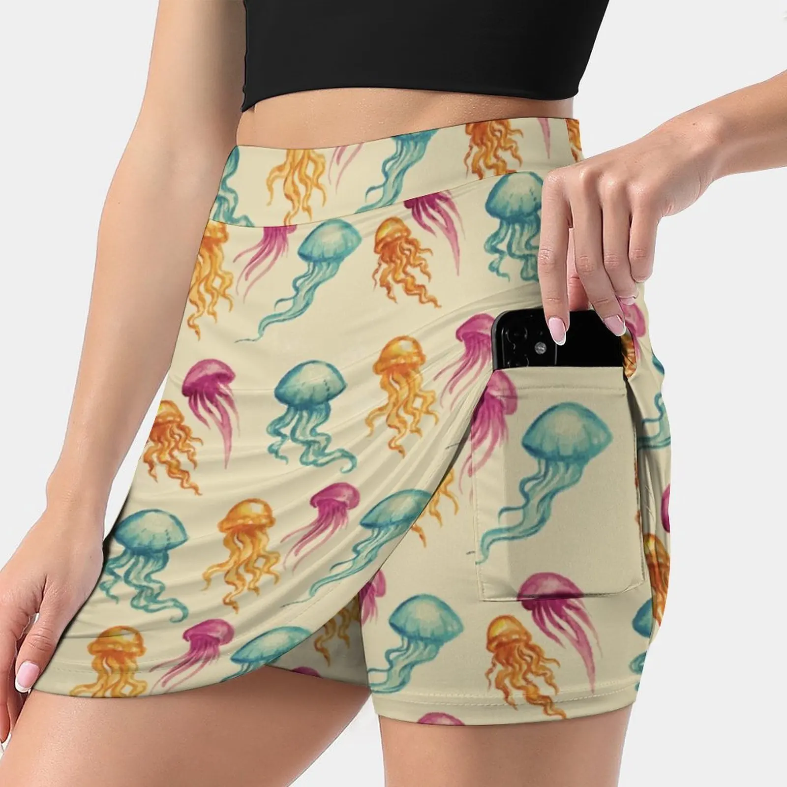 

Vintage Jellyfish Women's skirt Y2K Summer Clothes 2022 Kpop Style Trouser Skirt With Pocket Jellyfish Nautical Blue Yellow