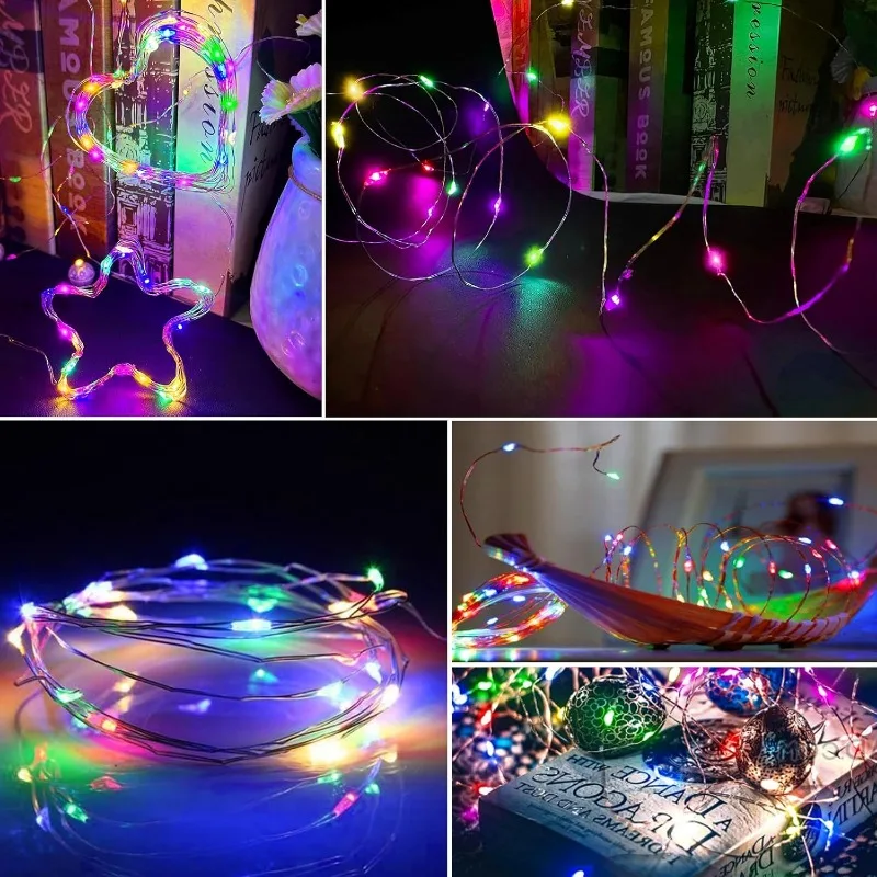 5Pcs LED Copper Wire Fairy Lights Waterproof LED String Lights Battery Operated DIY Wedding Party Christmas Decoration Garland