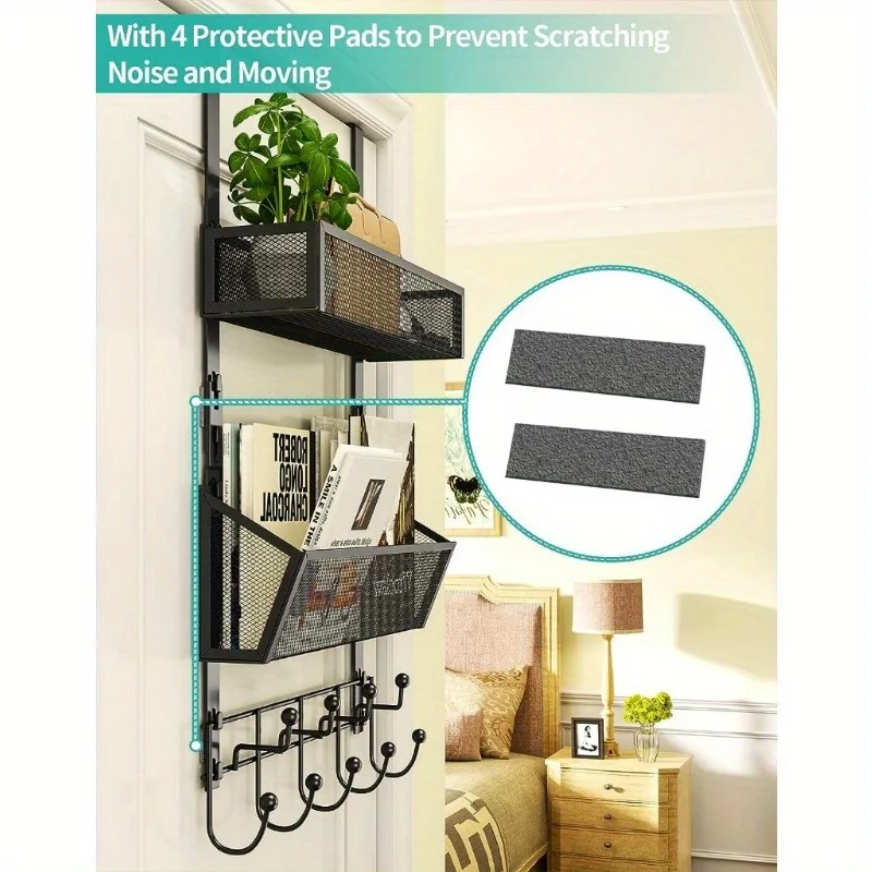 Over The Door Hooks with 9 Hooks and 2 Baskets, Rustproof & Waterproof 304 Stainless Steel Door Hanger, Over The Organizer