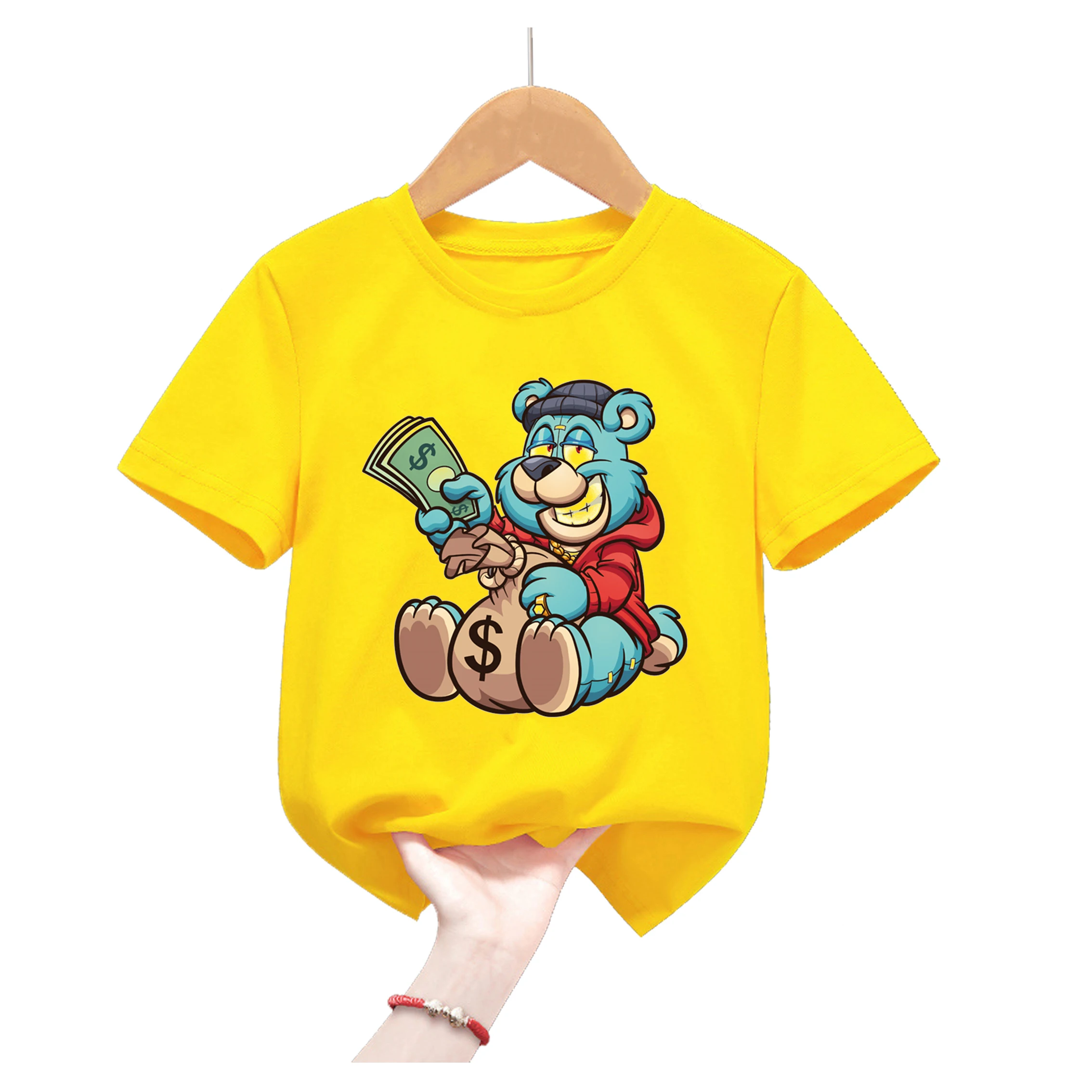 

Cute Animal Bear Cartoon Yellow Print T Shirt For Girls/Boys Harajuku Kawaii Kids Clothes Summer Fashion Short Sleeve T-Shirt