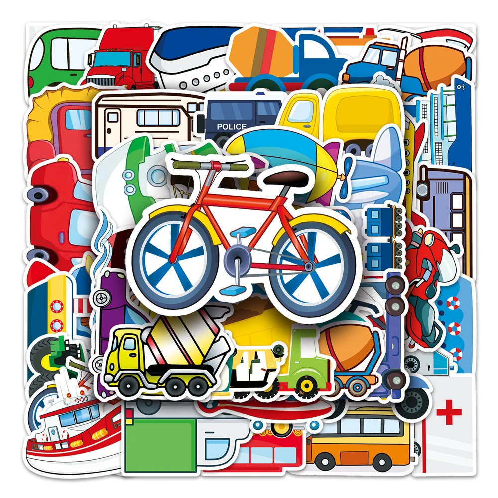 

10/30/50PCS New INS Transportation Stickers Cartoon Creative Animation iPad Computer Desk Chair Decoration Waterproof Wholesale