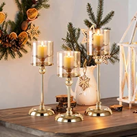 Glass Pillar Candle Holder Set Golden Silver Decorative Candlestick for Wedding Party Table Festival Decor 2026 New Fashion 3