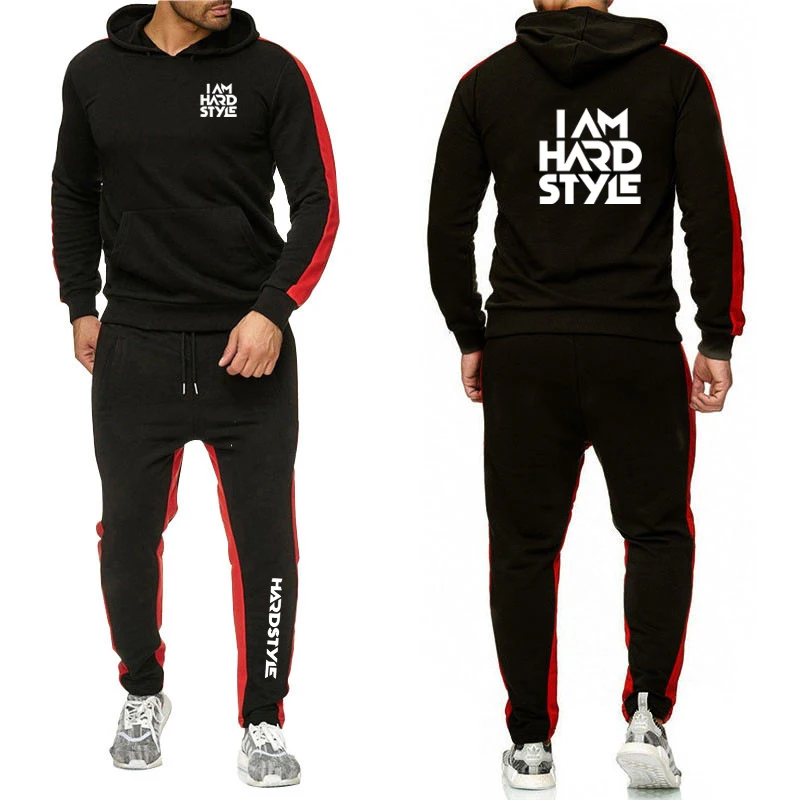 Men Hardstyle Logo Print Hooded Tracksuit Set
