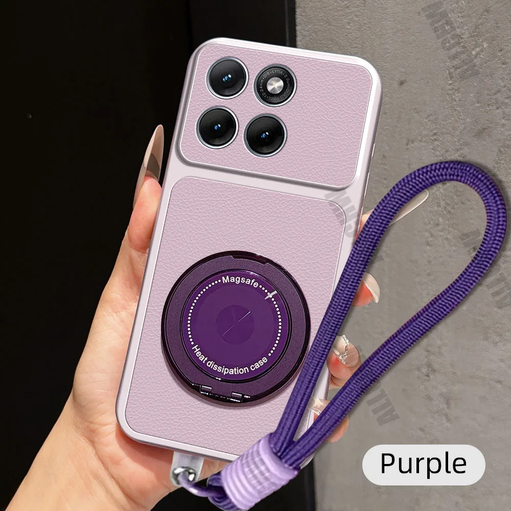 Magnetic Rotating Bracket Lanyard Phone Case - PU Leather Soft Cover