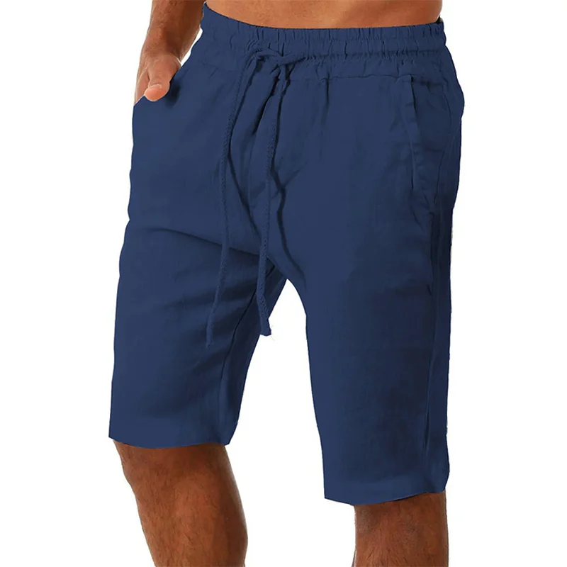 Men Cotton Linen Shorts Loose Sport Beach Shorts Summer Men Casual Cargo Shorts soild Gym Shorts Pocket Sweatpants Male Clothing 2