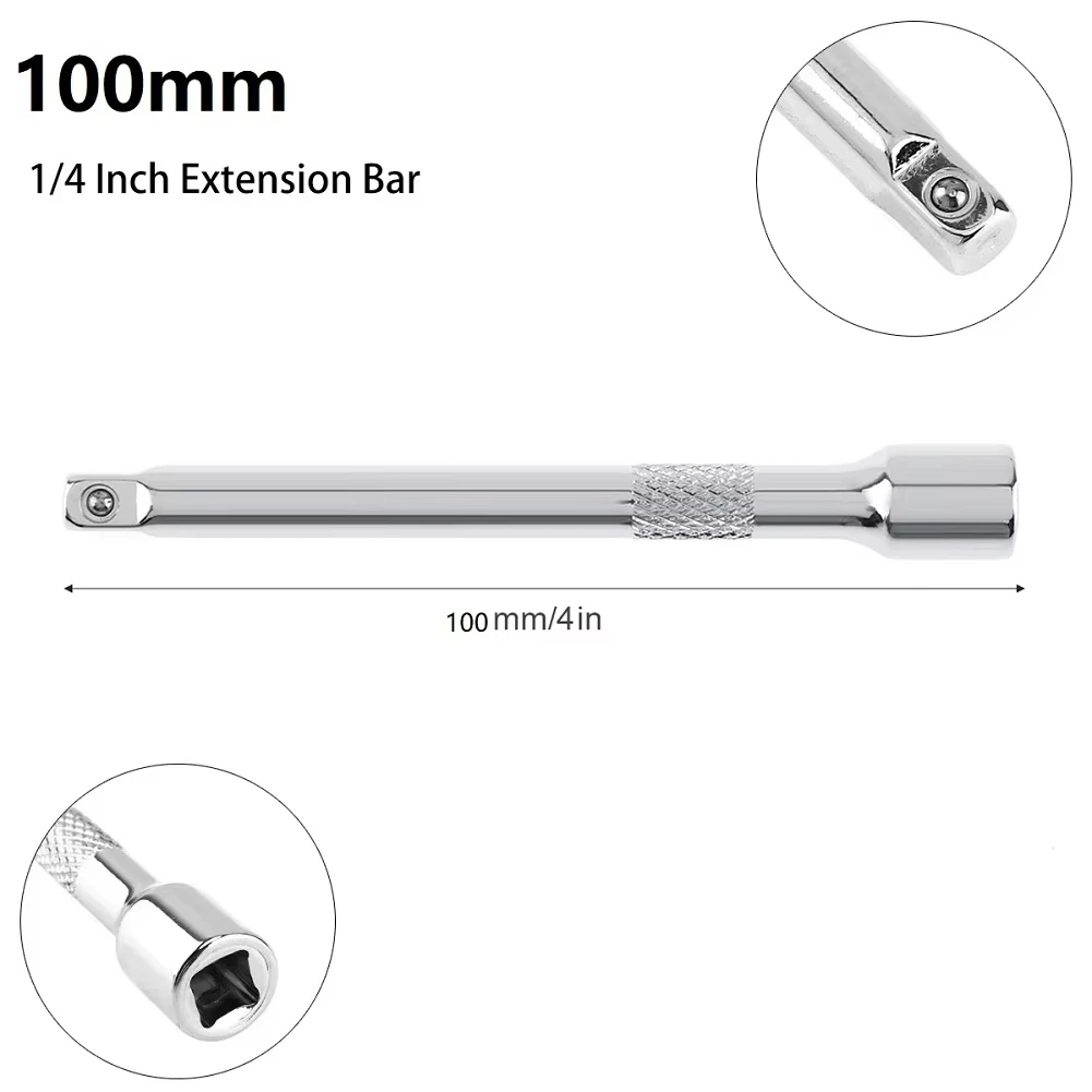 Socket Ratchet Wrench Extension Bar 3pcs 1/4 Inch Socket Ratchet Wrench Extension Bar 50/75/100mm Long Bar Steering Sleeve Connecting Rod Socket Extender Hand Tool