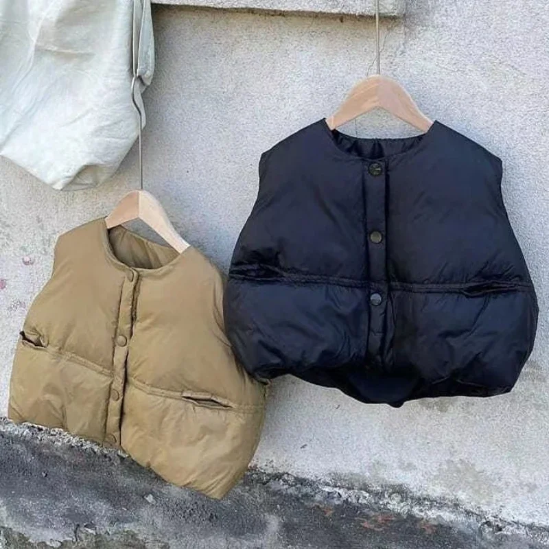 Korean Kids Winter Padded Vest Outerwear Waistcoat Child Coat Boy Loose Outdoor Clothes Baby Vest for Girl In External Clothes children vest