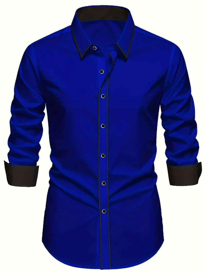 2025 جديد الرجال المرقعة قميص الموضة الفاخرة طويلة الأكمام الذكية عادية أربعة الموسم سهرة رجل مايكرو مطاطا القمصان