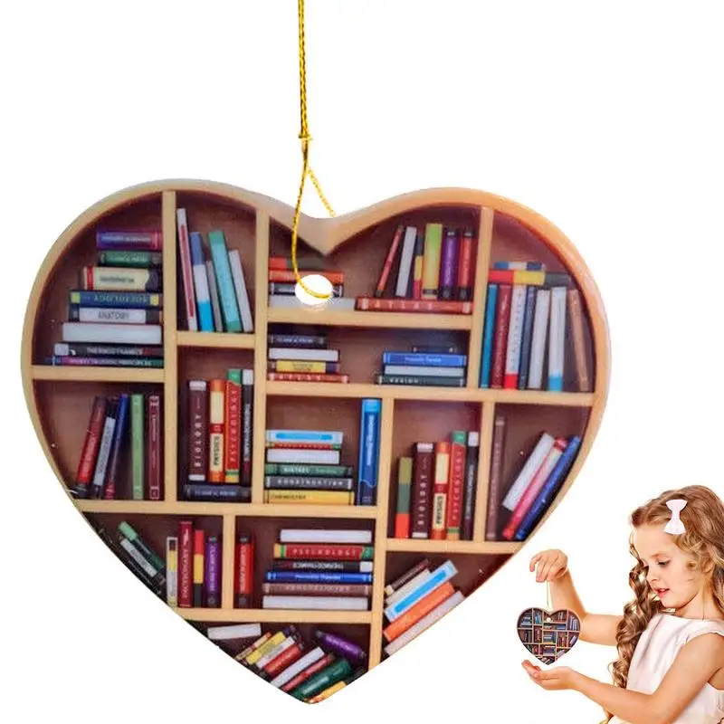 

Wooden Christmas Tree Book Lovers Heart Shaped Bookshelf Pendant Ornament Christmas Balls Festival Hanging Decorations supplies