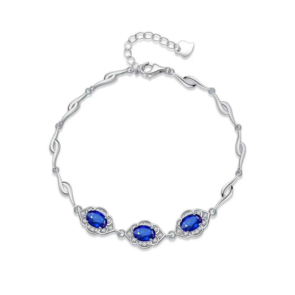 

2023 New 5 * 7mm Oval Sapphire S295 Sterling Silver Bracelet for Women's Ins Fashion and Temperament To A Small Group