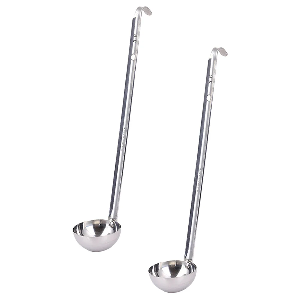 2 Pcs Hooked Ladle Sauces Ladles Safe to Use Spoon Metal for Soup Serving Food Polished Restaurant Bulk Stainless Steel