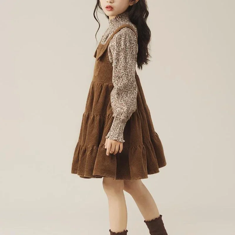 Girls' Dress Set Spring New Big Children Fashion Suspenders Dress Girls Floral Skirt Two-Piece Set