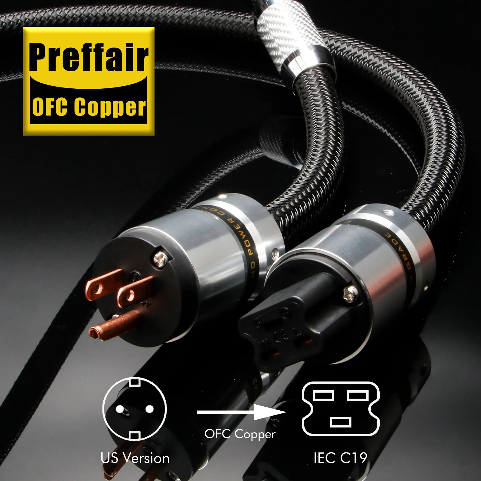 Preffair D503P080 하이엔드 12AWG C19 전원 케이블 US/EU 순수 구리 20A IEC 암 플러그(DAC/전원 필터/앰프/서브용)