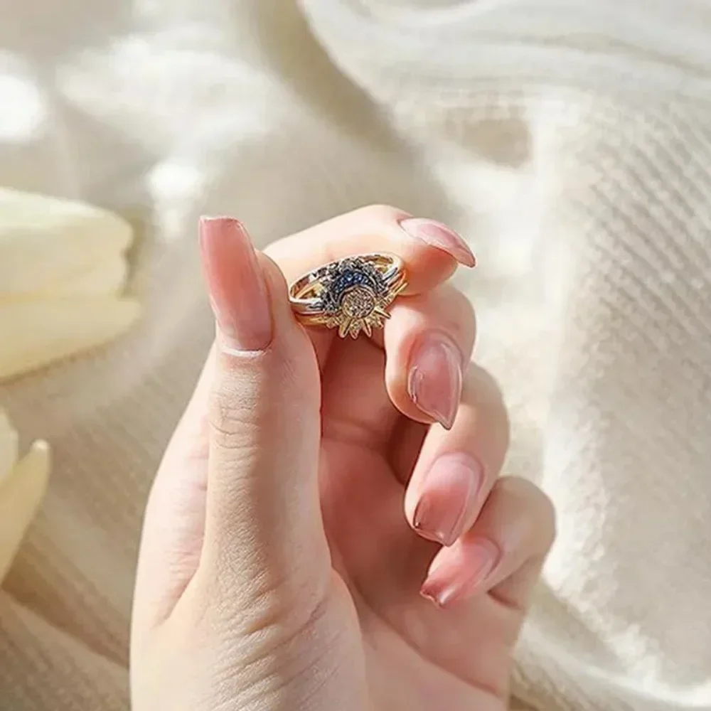 2pc/set Sparkling Ring Riyue Suitable Ring for Women To Wear Fashion Female Sun Moon Star Finger Rings Womens Ring Jewelry Rings Ring Jewelry