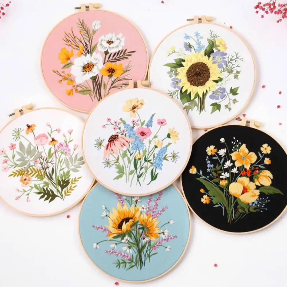 Flower DIY Embroidery Kits 3D Flower Landscape Embroidery Stitching Kits Hoop Art Needlework embroidery kits