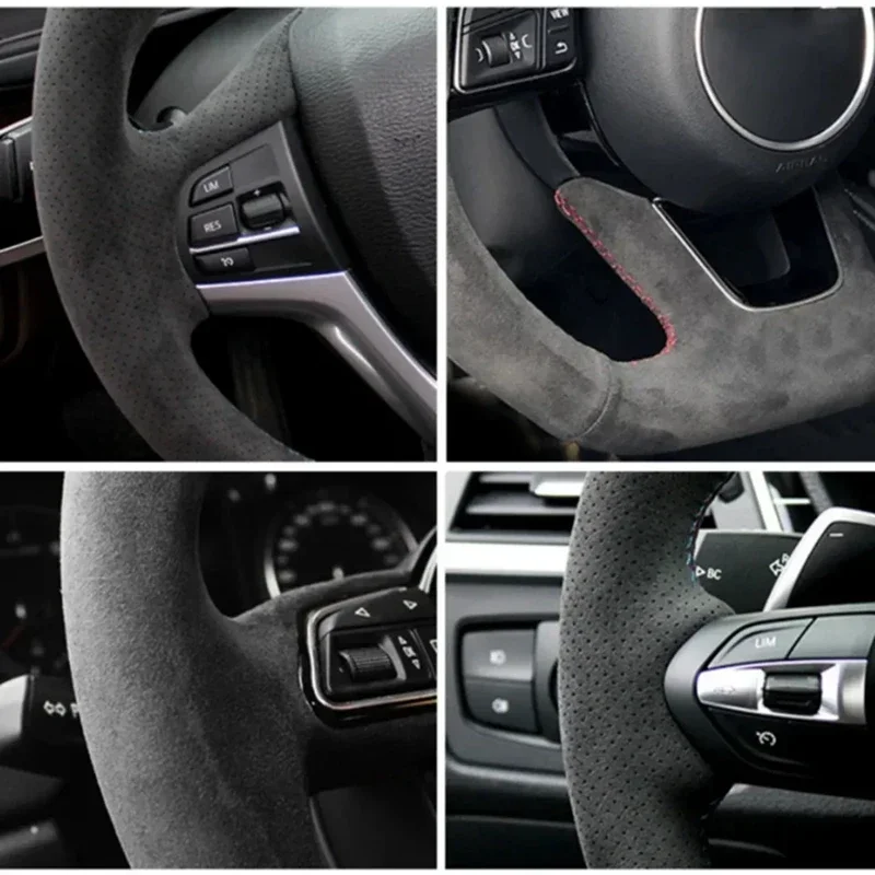 Luxurious Suede DIY Car Steering Wheel Cover - Universal Fit Car Accessory