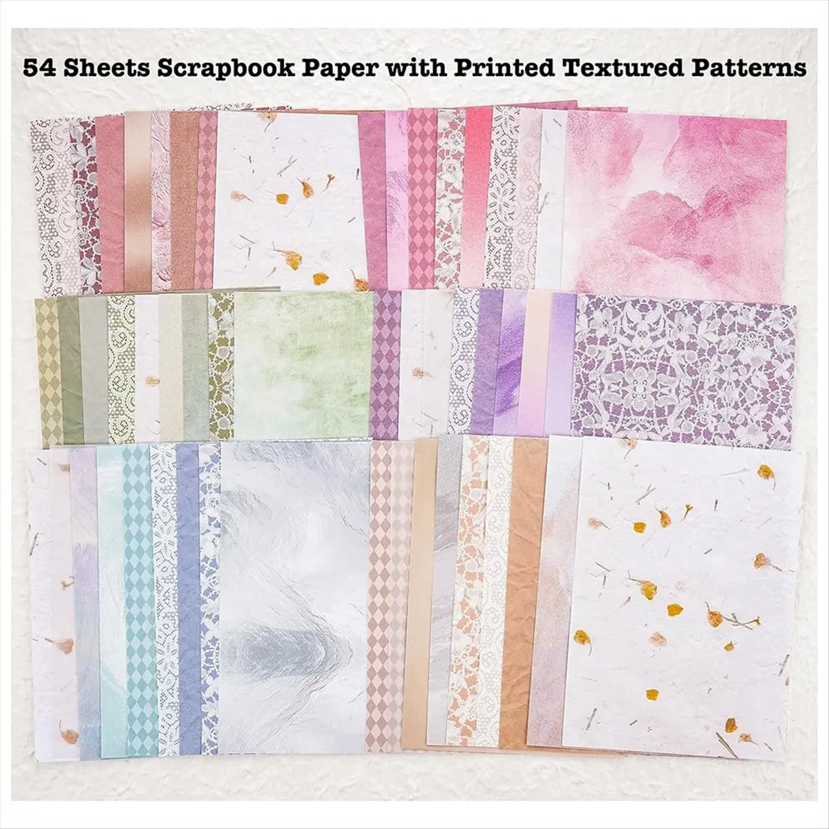 *CLOS Set assortito di 90 fogli di carta per album e tessuto a rete decorativo - Confezione da 6 pezzi di carta speciale mista per scrapbooking,A - immagine 5