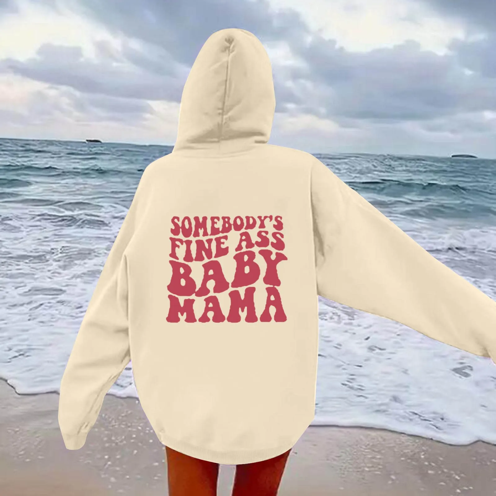 

Women's Autumn And Winter Fashion Oversize Sweatshirt Back Letter Printed Loose Hooded Sweatshirt Casual Versatile Pullover Tops