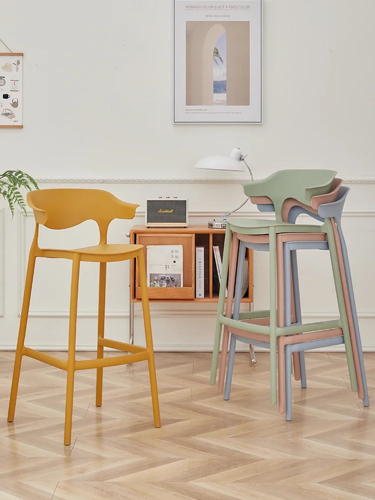 Nordic simple bar chair Modern minimalist plastic backrest bar chair home stackable designer creative high stool