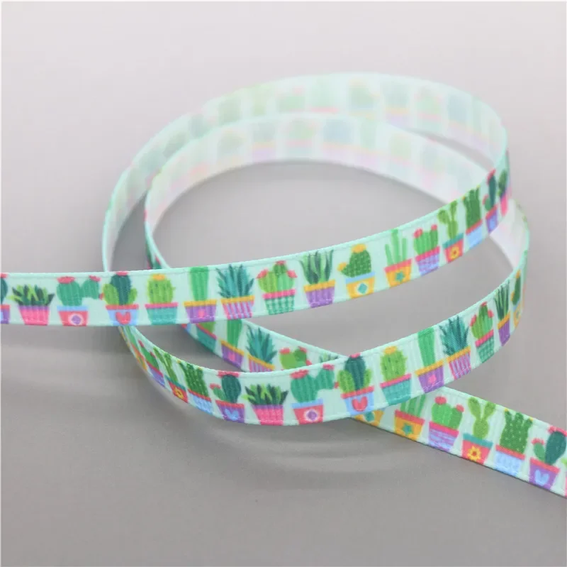 DHK 3/8'' 5yards Tropical Butterfly Cactus Flowers Printed Grosgrain Ribbon Headwear Hair Bow Diy Party Decoration 9mm E2180