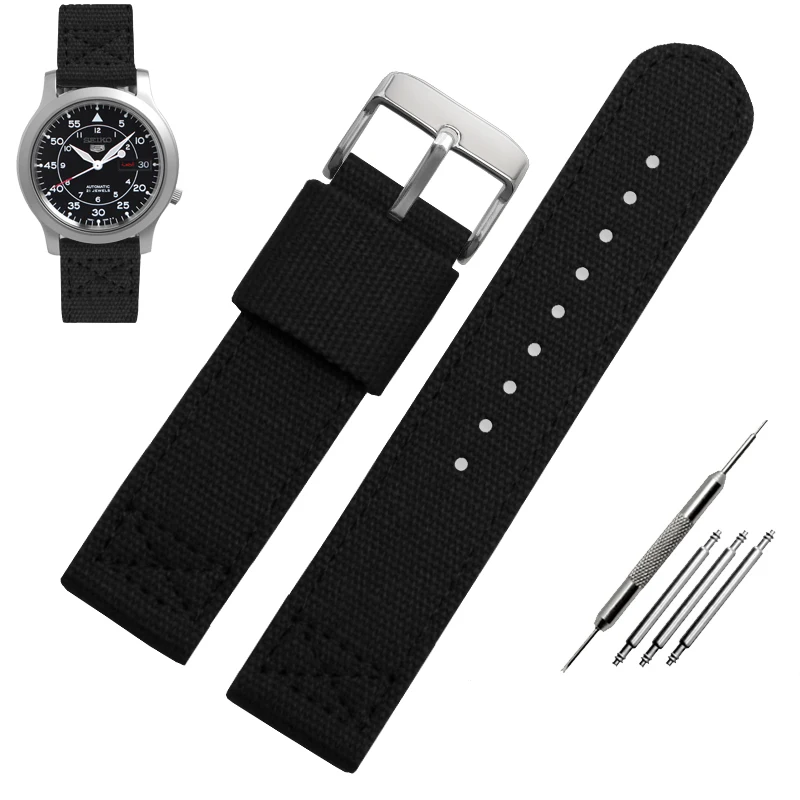 thumbnail image 1 of Correa de reloj de lona de doble cara, transpirable, deportiva, suave, para Hamilton, Seiko, Citizen, Seagull, 20 mm, 22 mm, 1 of 5