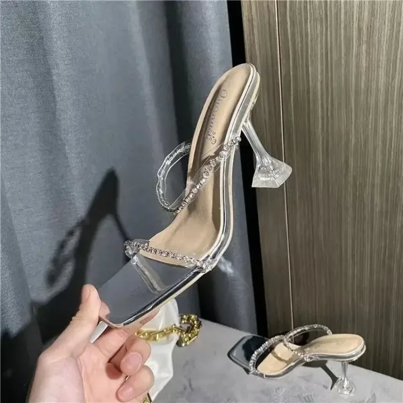 New Summer Sexy Fashion Open Toe Women's Sandals Water Diamond Shining Square Headed Banquet Women's High Heels Large Design 4
