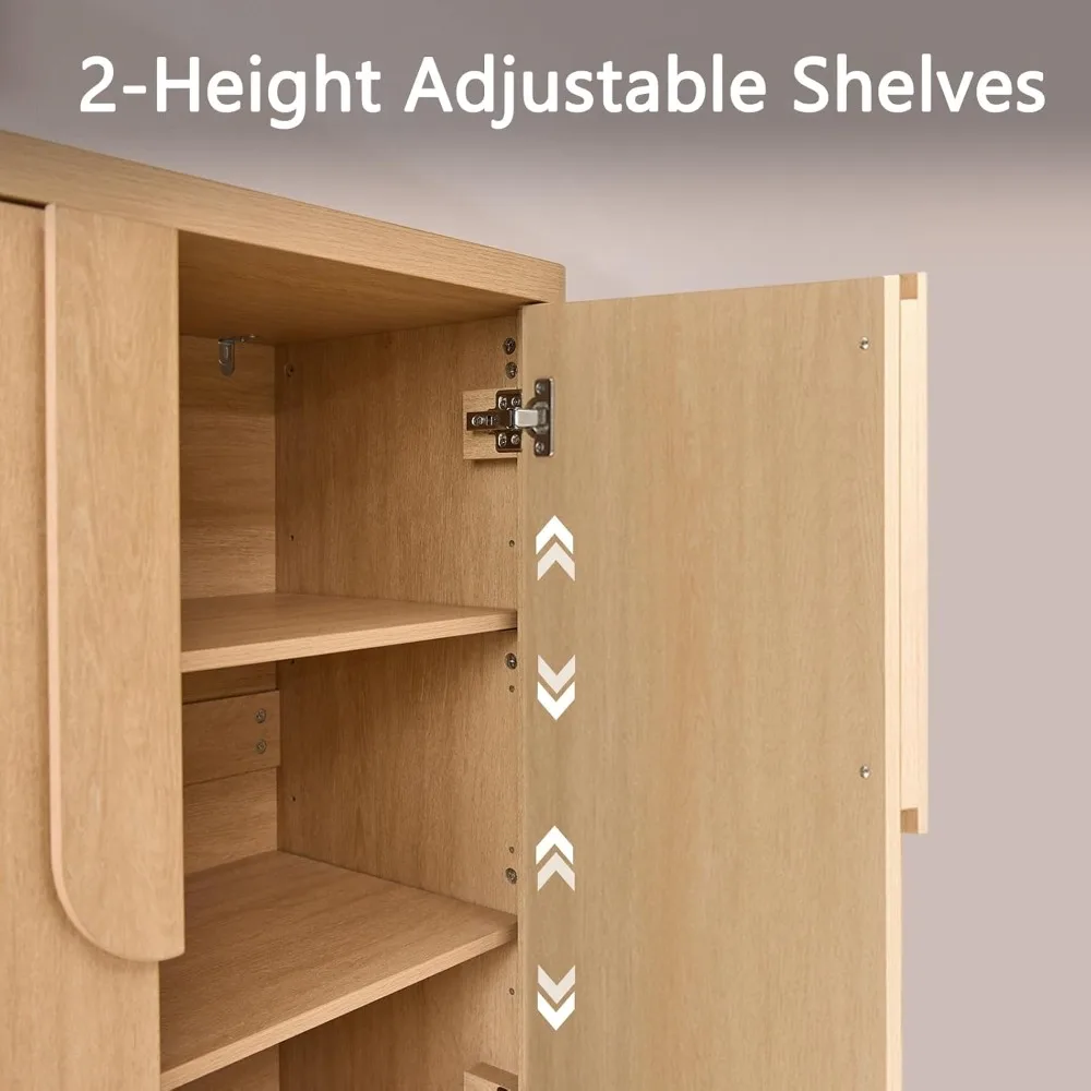 34.5'' sideboard buffet cabinet w/storage, modern accent cabinets w/curved handles & adjustable shelves, 4 doors coffee bar buff