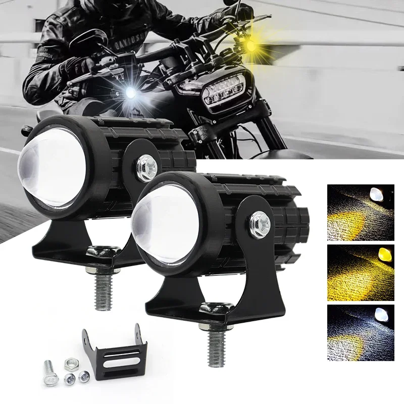 Motorcycle LED Headlight Mini Driving Light Universal Dual Color Spotlights Motorbike Truck Trailer Off-road MOTO Accessories