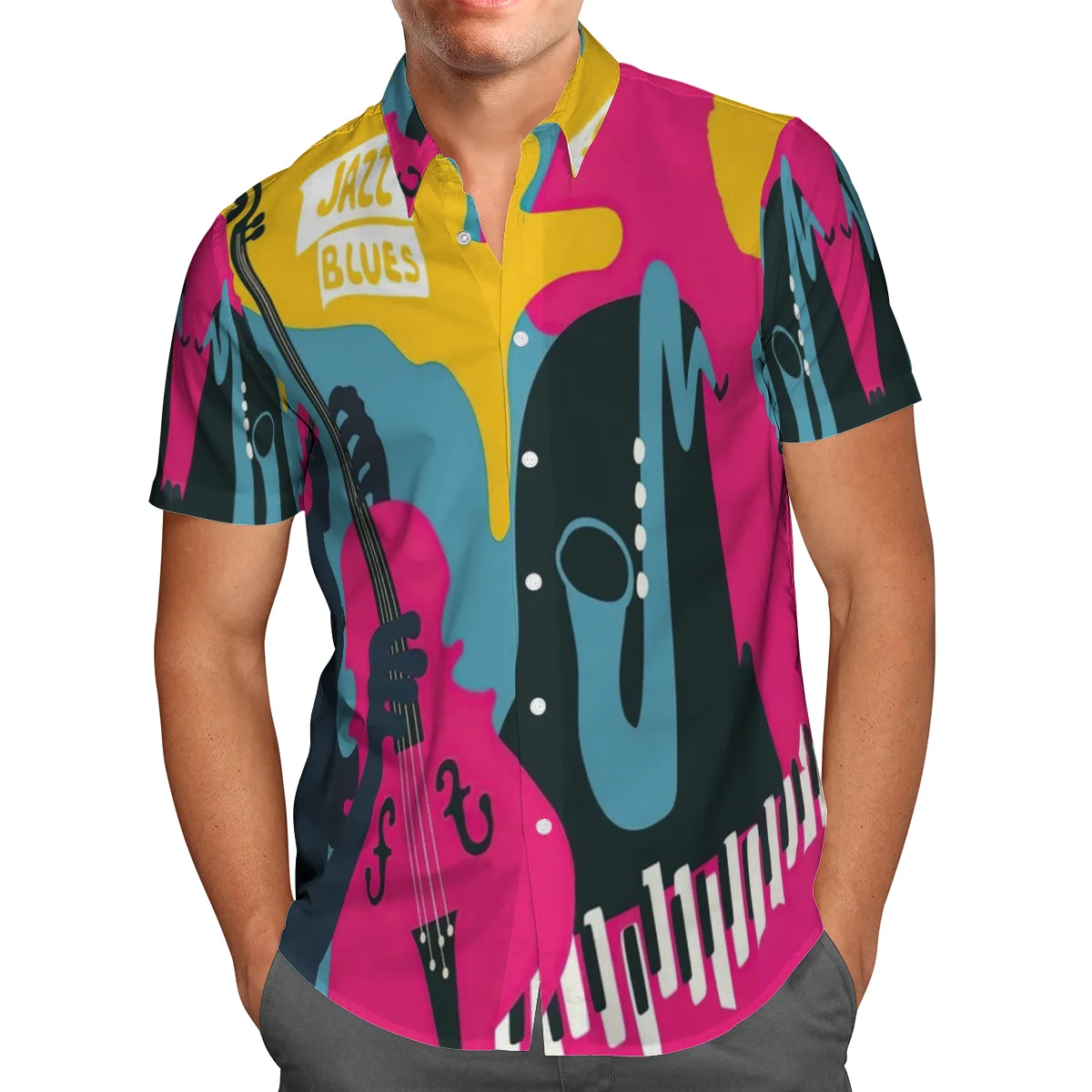 

Harajuku Rock Cello&Trumpet Men's Leisure Hawaiian 3D Print Unisex Fashion Short Sleeve Shirt Streetwear Ropa De Hombre WY-370