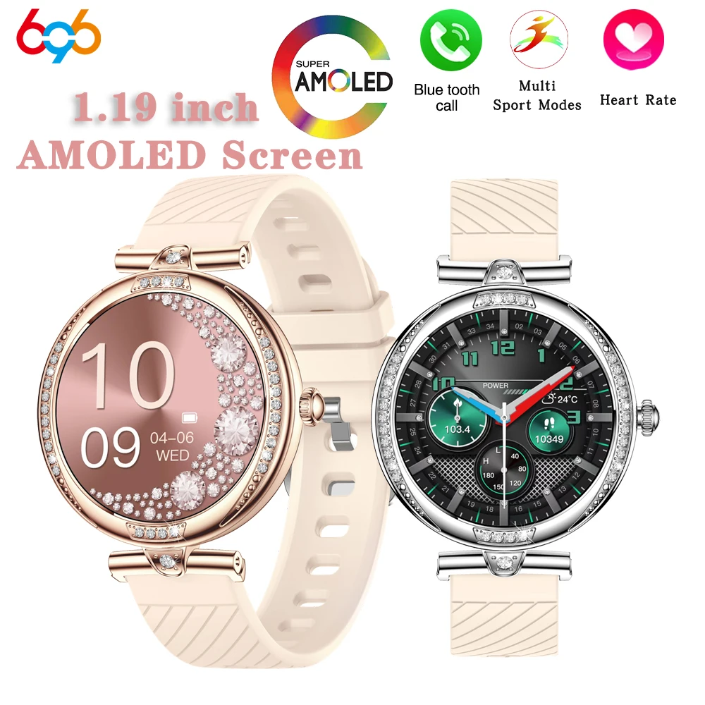 

42g Women Smartwatch 1.19" AMOLED Screen Blue Tooth Call Smart Watches Waterproof Sports Fitness Tracker Health Monitor DIY Dial
