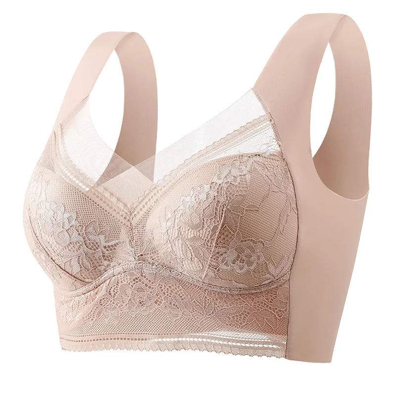 

5xl 6xl Large Size Lace Seamless Underwear Women Without Steel Ring Gathering Anti-sagging Receiving Auxiliary Breast Sleep Bra