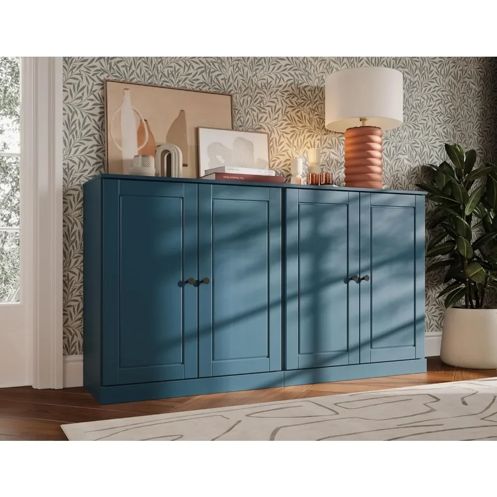64" Sideboard W/Raised Panel Doors, Black, 64" W X 35.75" H X 15.5" D, Renewable Eco-Friendly Wood, Solid Wood Sideboard