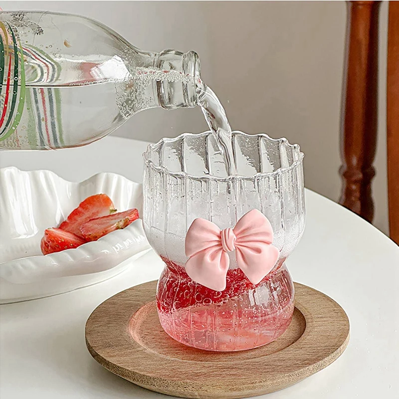 300ML Creative Ribbed Glass Cups Ripple Drinking Glasses Vintage Bow-knot Glassware Wavy Drinking Glasses Glass Cup