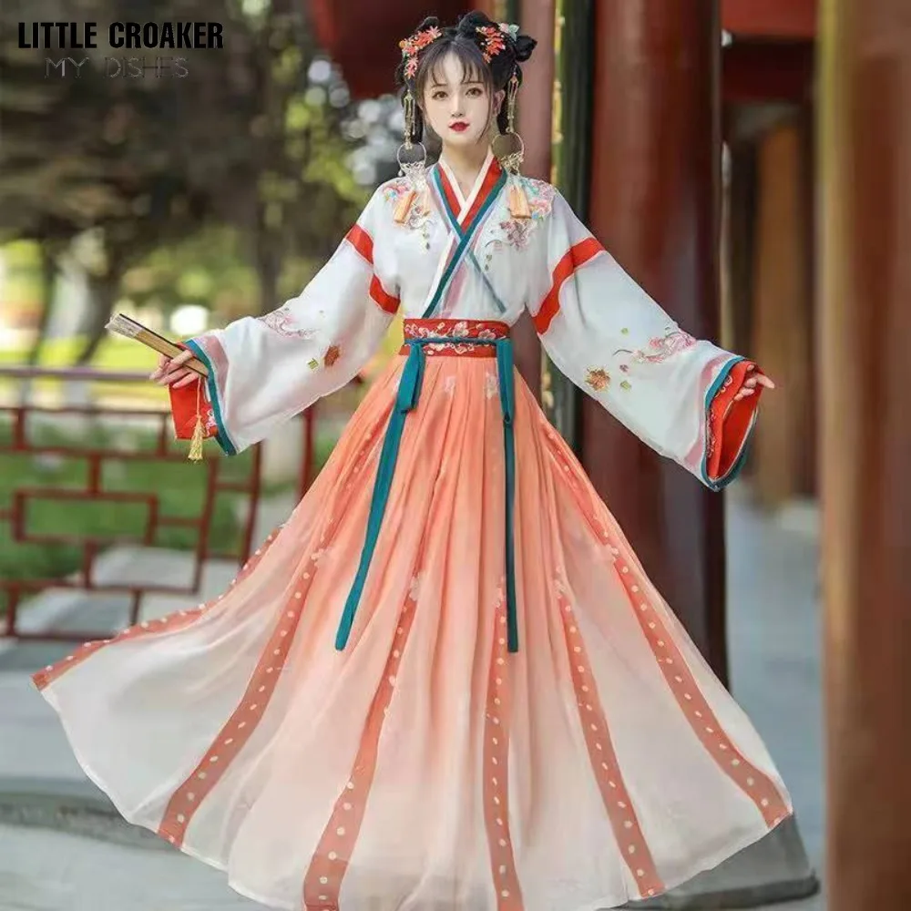 hanfu women ancient chinese traditional clothing stage outfit tang dynasty princess fairy dance performance oriental dance wear 3M Chinese Traditional Hanfu Dress Women Han Dynasty Ancient Princess Dance Costume Embroidery Oriental Tang Dynasty Dance Wear