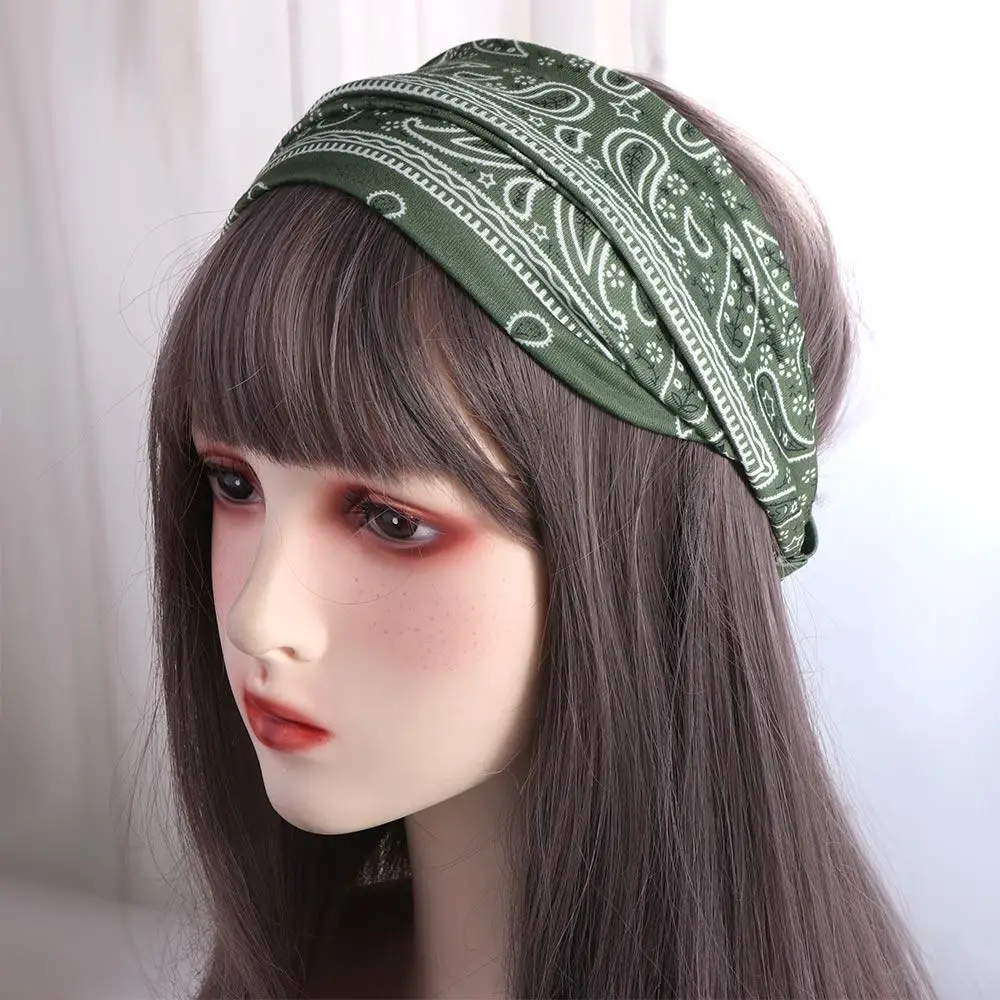 Cashew Print Boho Knot Turbans Headwrap Elastic Charming Floral Bandanas Headband Wide Edge Colorful Sports Sweatband Running