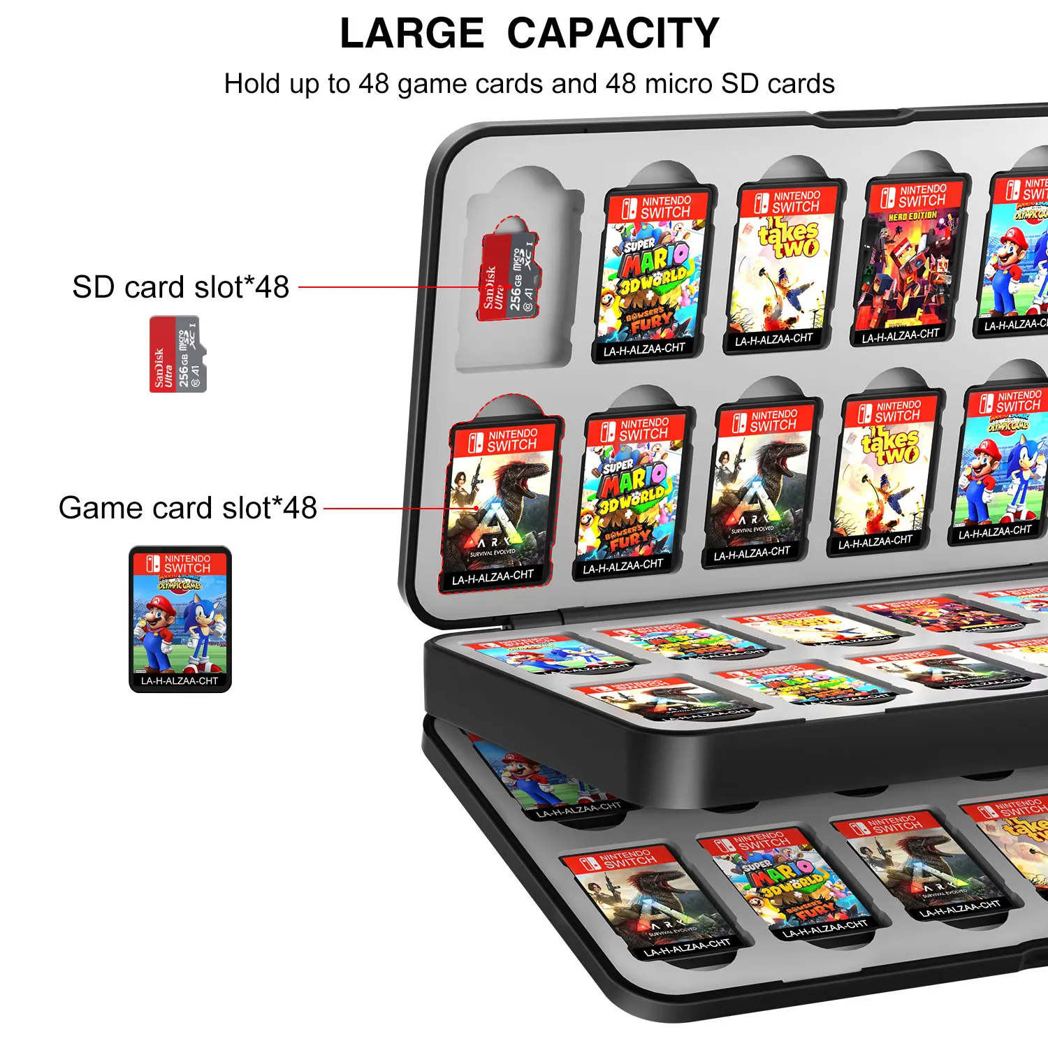 THELIFELICIOUS Switch Games - Scatola portaoggetti per Nintendo Switch 2/OLED/Lite, con 24 slot per schede di gioco e 24 slot per schede micro SD