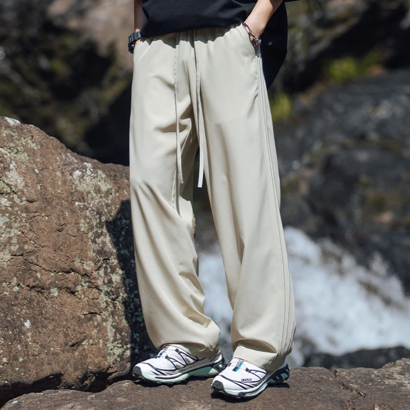 Cool Feeling Ice Silk Breathable Casual Pants Men Summer Loose Slightly Wide Sports Pants Japanese Solid Color Workwear Trousers
