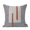 Modern light luxury model room orange gray leather stitching cotton jacquard pillow sofa pillow living room square pillow 5