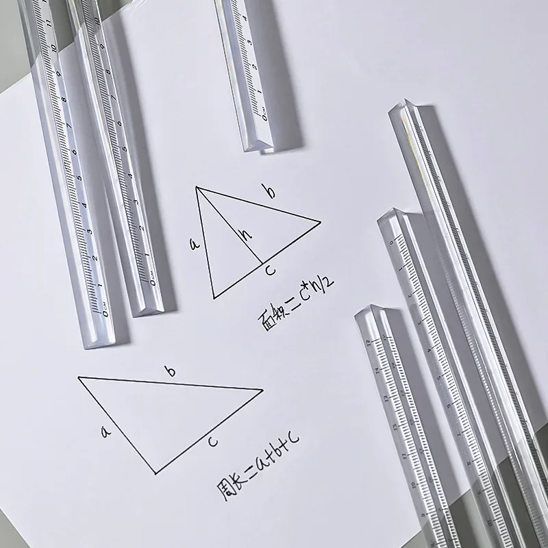 Straight Ruler Triangle Ruler Drawing Ruler 15cm /20 Cm Simple Transparent Triangular Straight Ruler Kawaii Tools Stationery Cartoon Drawing Gift Office School Measuring