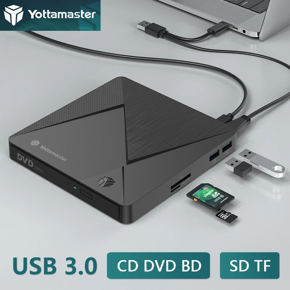 Yottamaster Usb 3.0 Portatile 5 "Cd R/Rw Dvd Rom Ram Dl Lettore Di Dischi Bruciatore Lettore Registratore Unità Ottica Esterna Custodia Disco Box