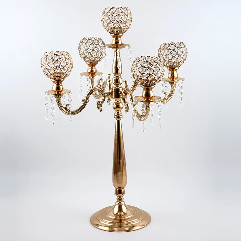 

12 pcs)European tall wedding 5 arms gold crystal candelabra centerpiecs wedding decoration centerpiece senyu1335