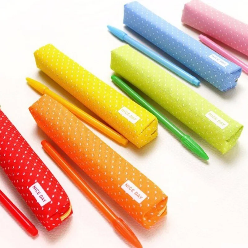 

Новинка, милые маленькие холщовые пеналы на молнии, милые модные чехлы в горошек карамельных цветов для девочек, школьные принадлежности, канцелярские принадлежности, сумка