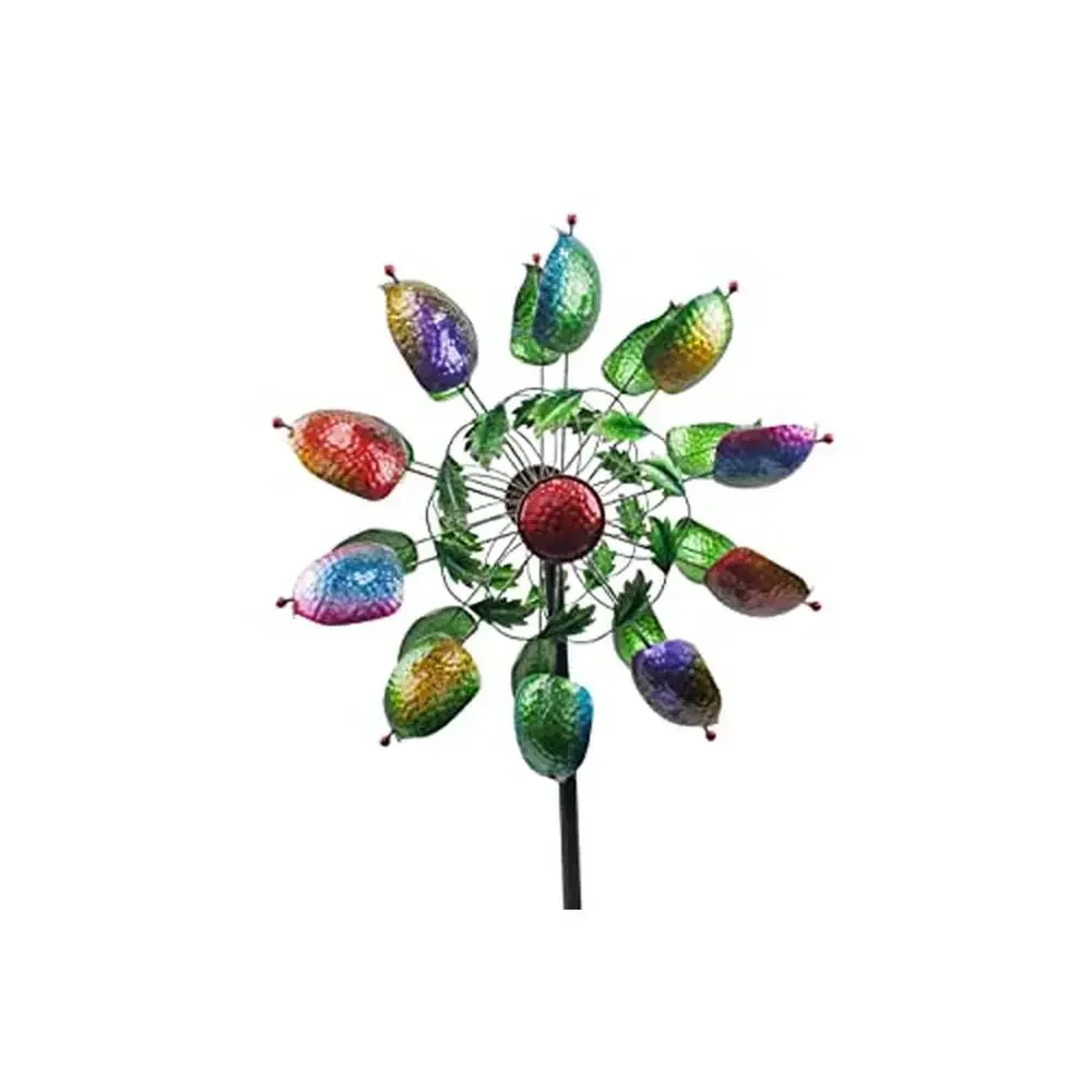 Metal Spinner Stake Colorful Cups Beads Garden Decoration 75" Height