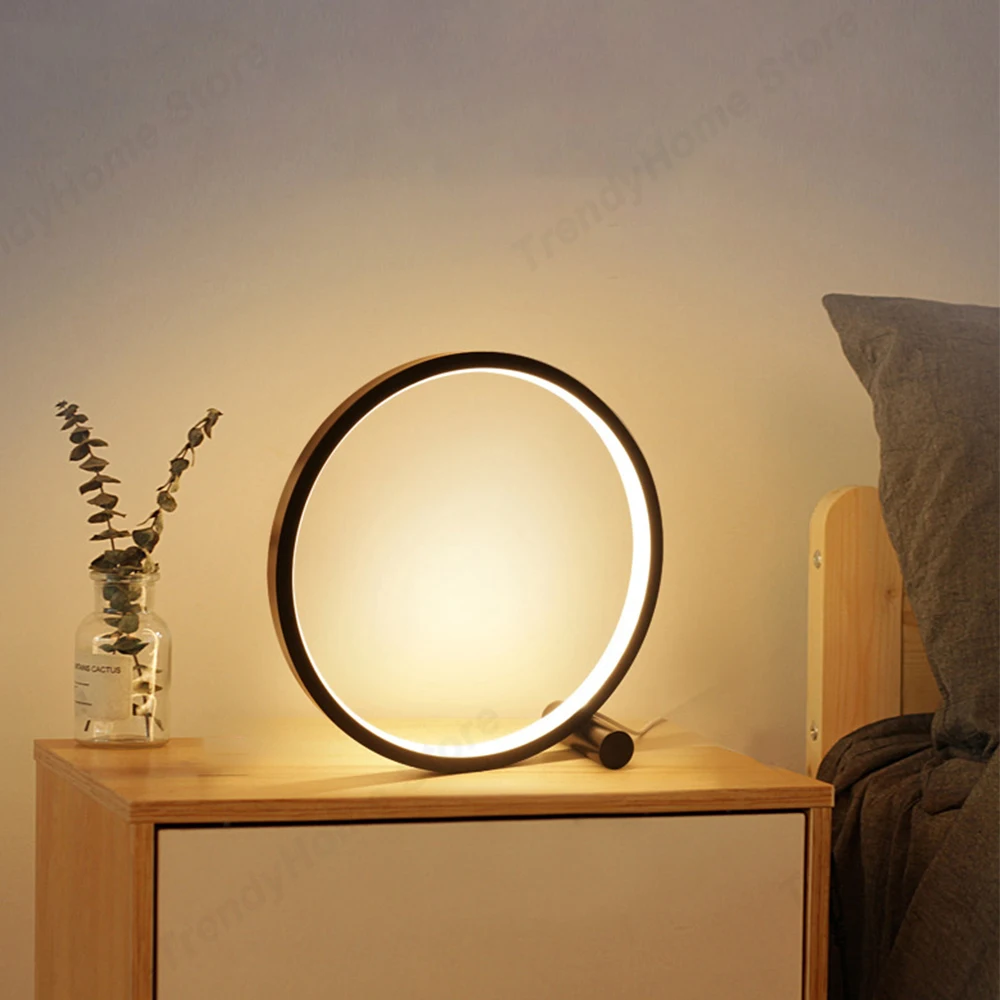 25CM LED Simple Circular Ring Table Lamp Bedroom Bedside